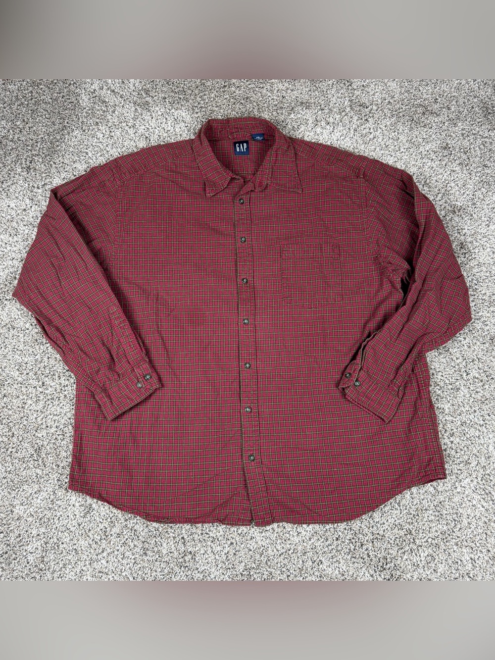 Sz 2XL Men’s Gap Brand Long Sleeve Button Up Shirt Plaid Red Green Chest Pocket